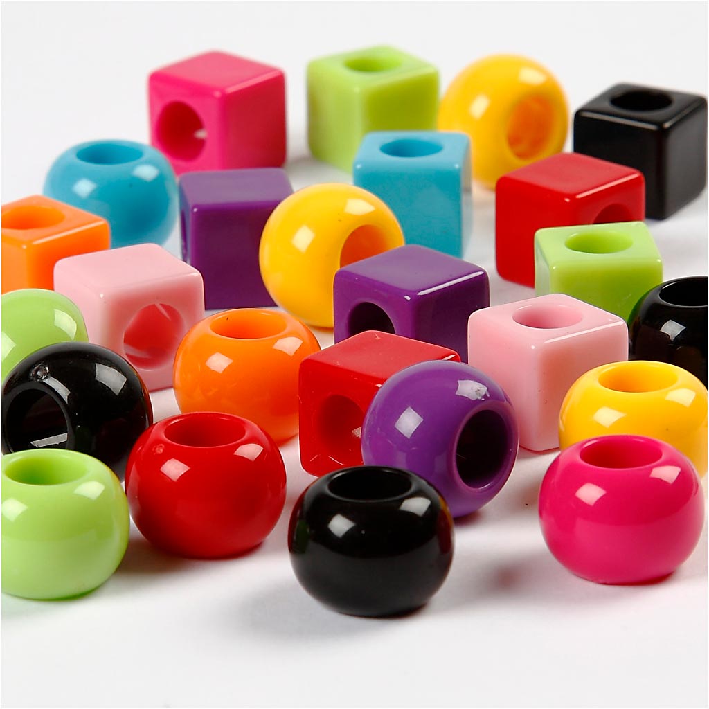 Perles en plastique Creativ Company, taille 11 mm, diamètre du trou 7 mm, env. 750 pièces, différentes couleurs, 1000 g, 1700 ml 1 boîte