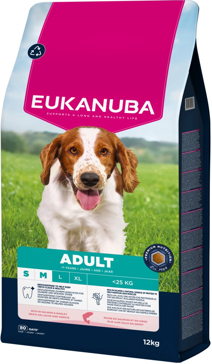 Eukanuba adulte petite race moyenne - nourriture pour chien - orge saumonée 12 kg