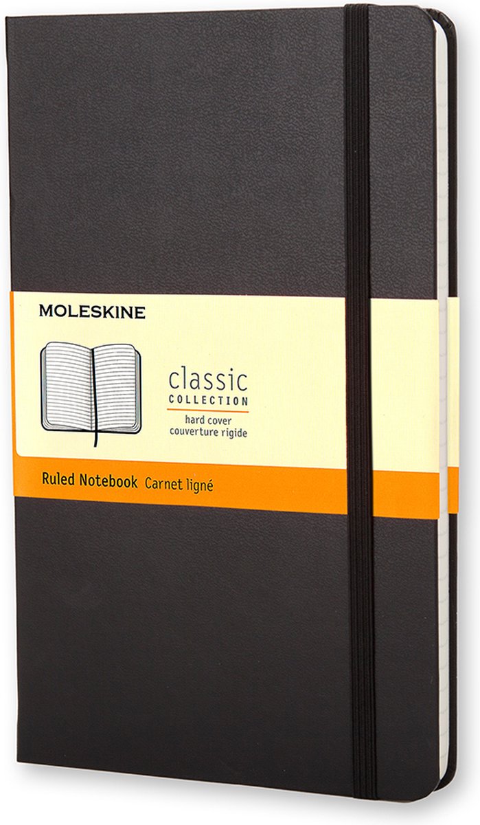 Carnet classique Moleskine - pochette - couverture rigide - ligné - noir