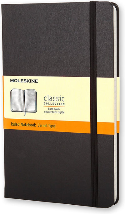 Carnet classique Moleskine - pochette - couverture rigide - ligné - noir