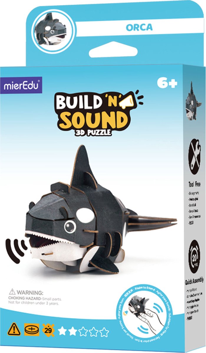 Puzzle 3D Mieredu - épaulard - avec son - 12,67x6,28x8,12cm - 6 ans