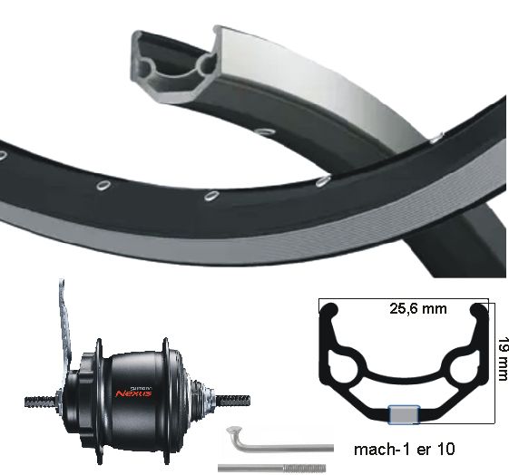 KGS Roue arrière 28 pouces (622) Nexus 8 Brake Hub noir