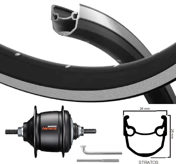 KGS Roue arrière 28 pouces Stratos Black Silver Nexus 8 Rollerbrake