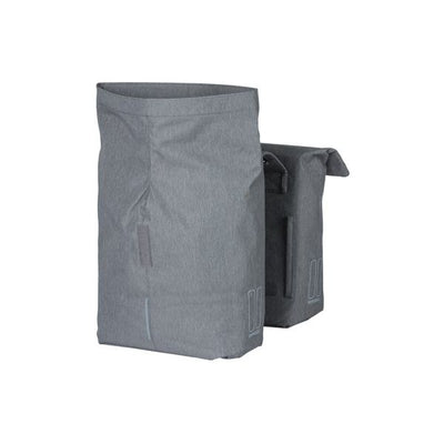 Basil City sacoche double pour vélo gris, déperlant, adapté aux vélos électriques, réfléchissant, 28-32L