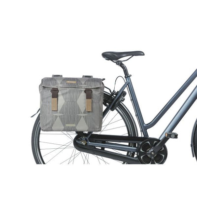 Basil Elegance Double Bicycle Bag, Chateau Taupe, animal de compagnie recyclé, pont universel, 40-49L