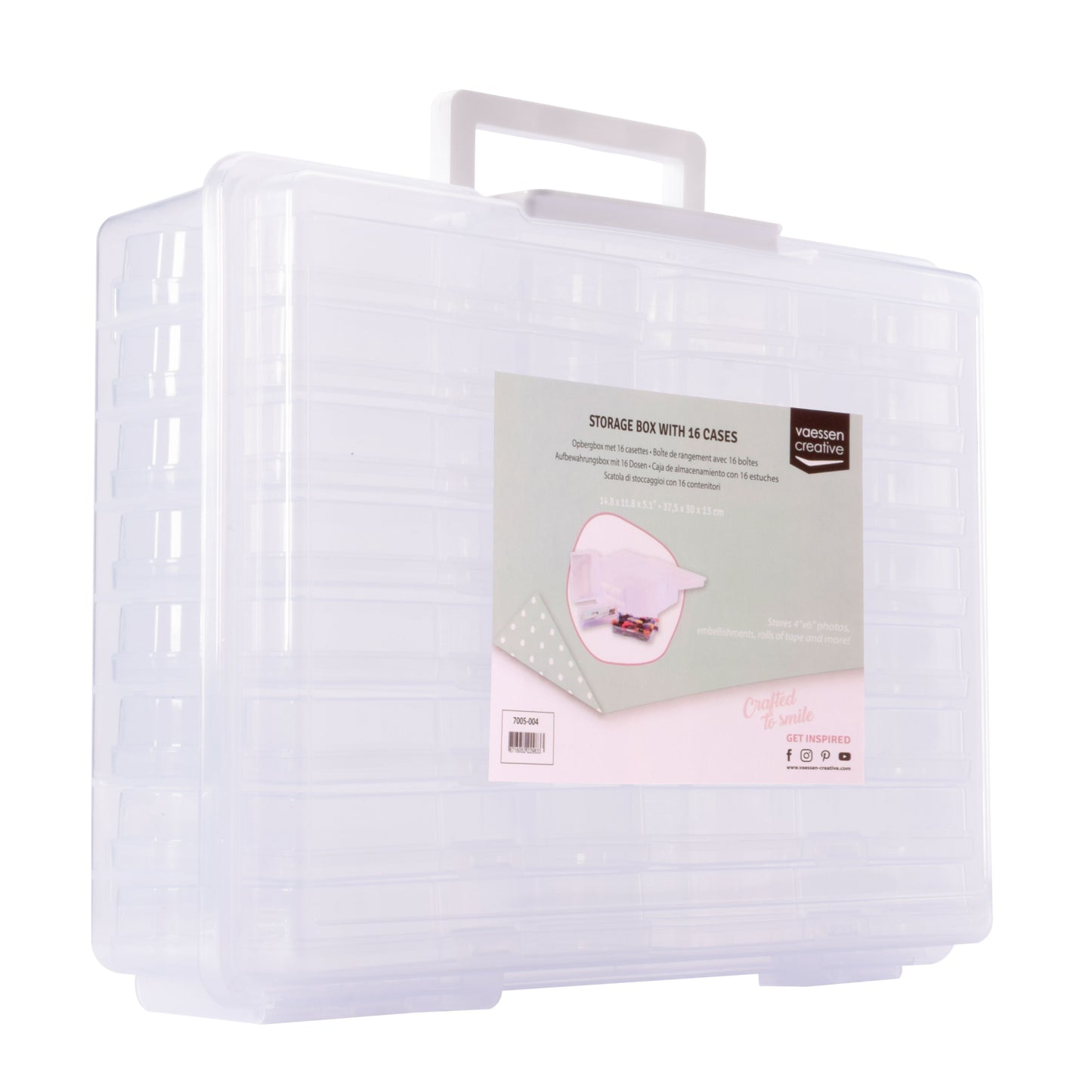 Vaessen creative • boîte de rangement avec 16 cassettes transparentes