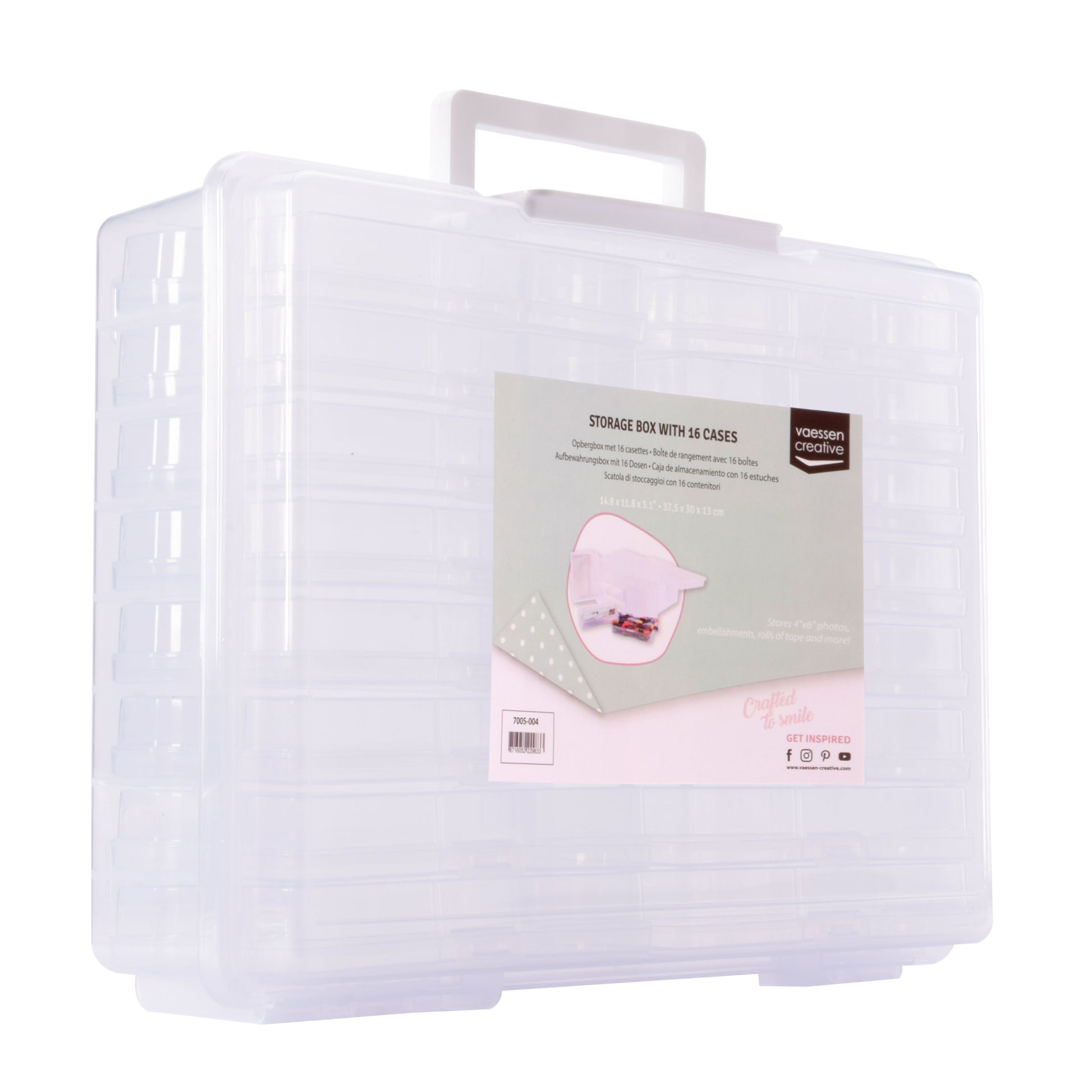 Vaessen creative • boîte de rangement avec 16 cassettes transparentes
