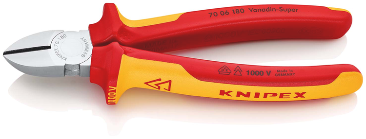Pince coupante latérale Knipex | longueur 180 mm | isolé | poignées multi-composants | VDE testé | chromé - 70 06 180 sb