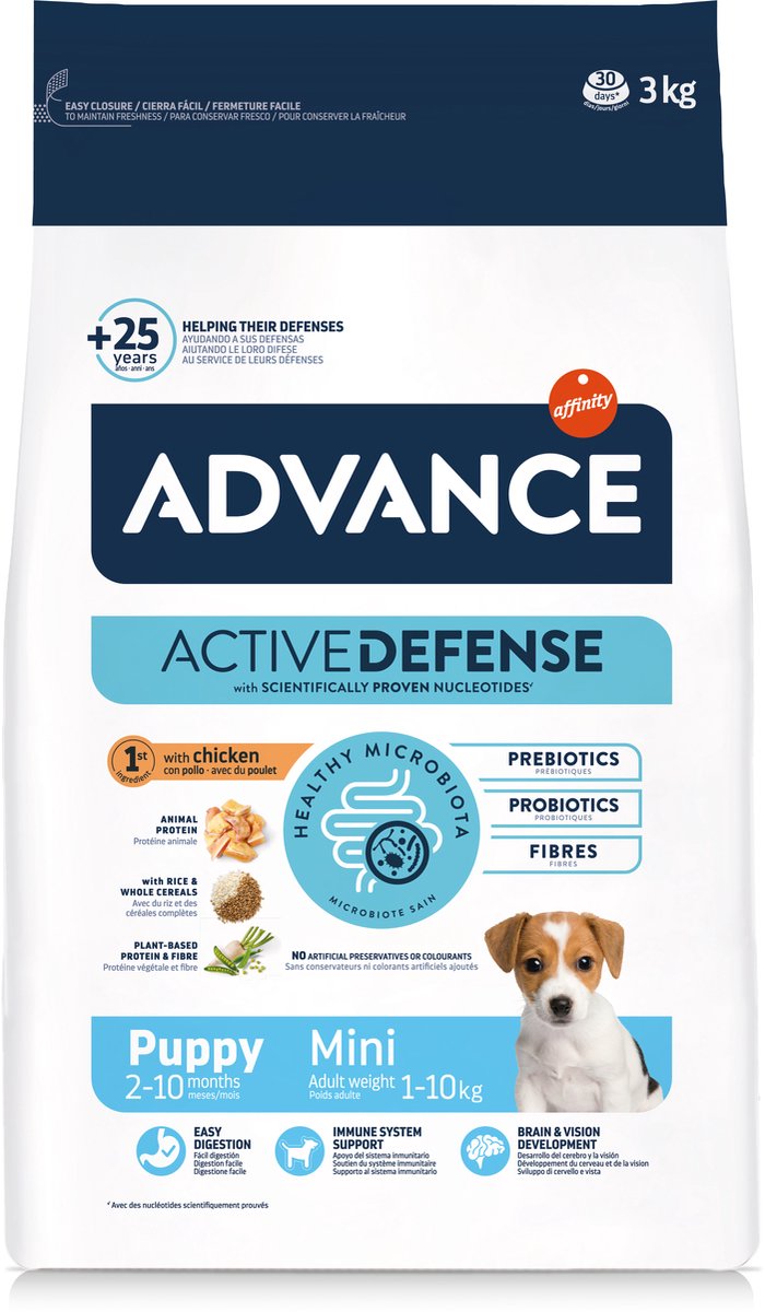 Advance nourriture pour chien chiot protéger mini - poulet et riz - 3 kg, facilement digestible, pour petites races