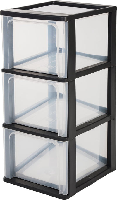 Système de tiroirs de commode organisateur Iris a4 - 3 tiroirs profonds - 3 x 13l - plastique - noir transparent