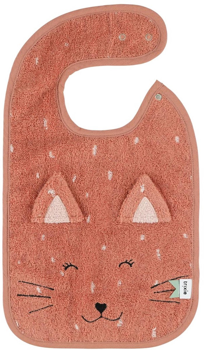Bavoir Trixie - Mme. chat - tissu éponge doux - 100% coton biologique - avec boutons pression - rose