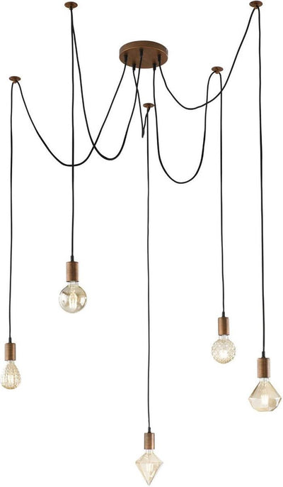 Trio cord - suspension - cuivre antique - excl. 5x e27 4 w - montage au plafond - réglable en hauteur