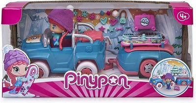 Jeep de ski Pinypon avec remorque et silhouette.