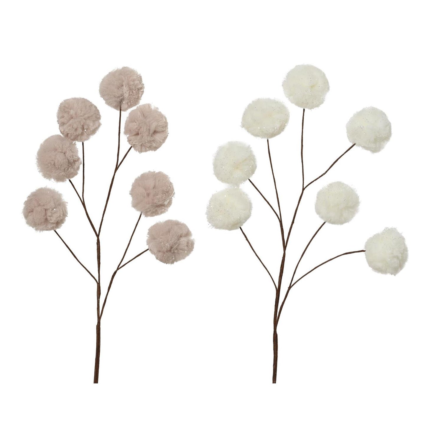 Decoris branche artificielle avec boules d'imitation fourrure h.69cm 2 assortis