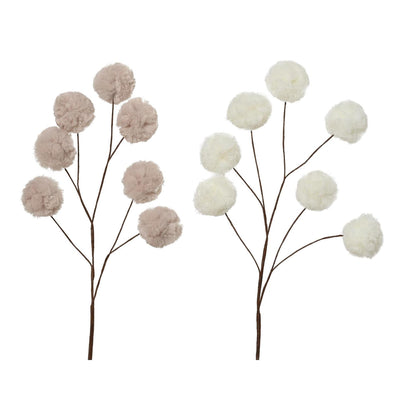 Decoris branche artificielle avec boules d'imitation fourrure h.69cm 2 assortis