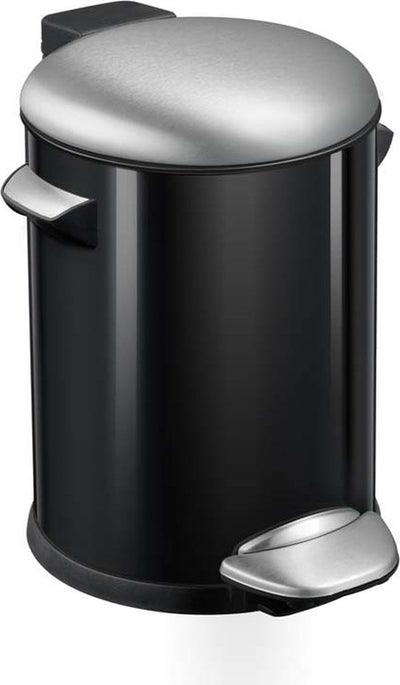 Eko - poubelle à pédale belle deluxe 5 litres - poignée en plastique - noir brillant, acier inoxydable mat - poubelle