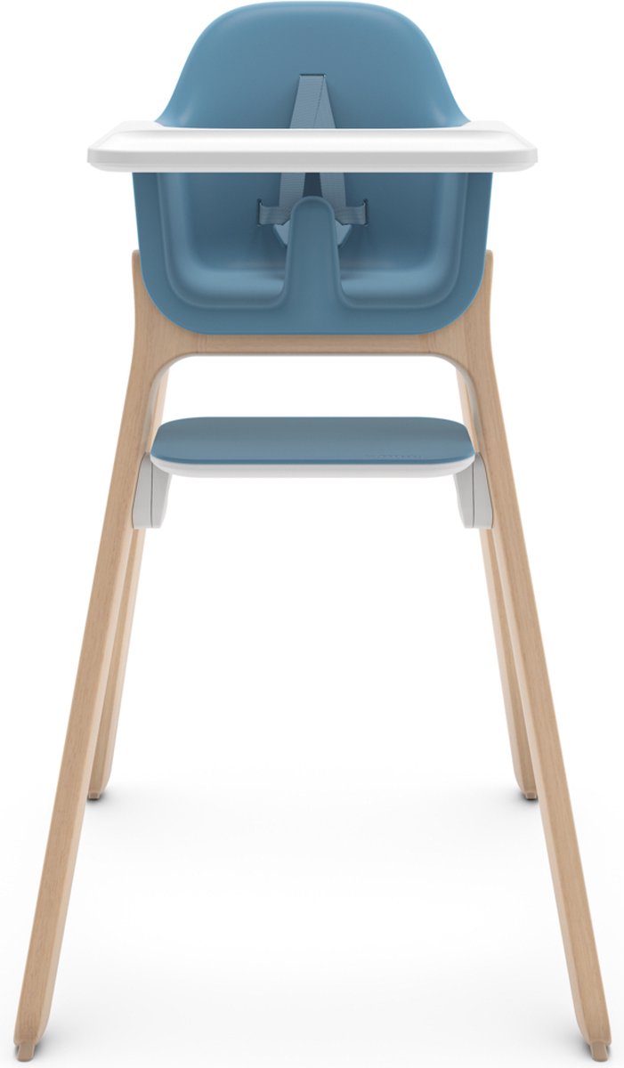Uppababy ciro caleb - chaise haute - bleu - bois - repose-pieds réglable - plateau à manger amovible