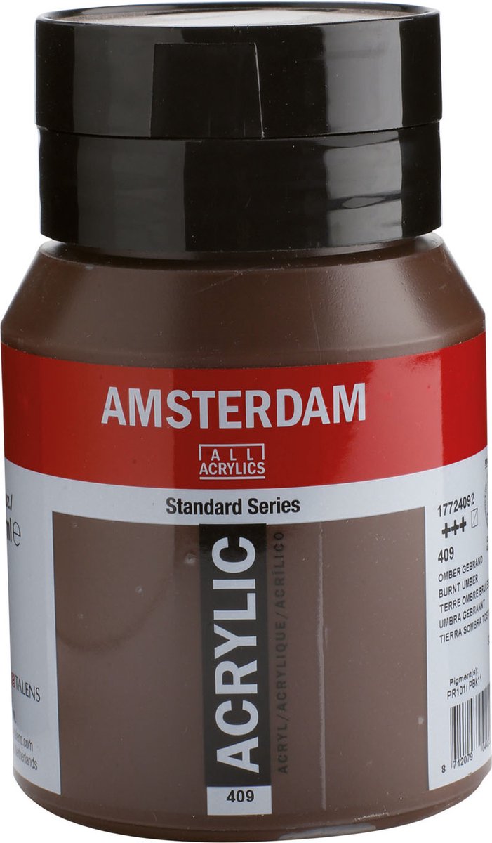 Pot de peinture acrylique série standard Amsterdam 500 ml terre d'ombre brûlée 409