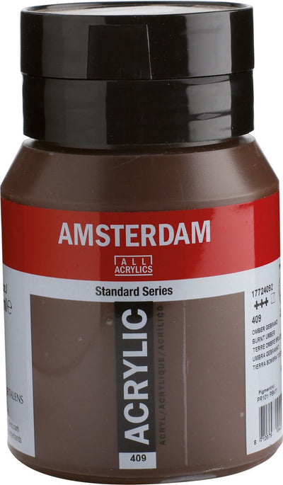 Pot de peinture acrylique série standard Amsterdam 500 ml terre d'ombre brûlée 409