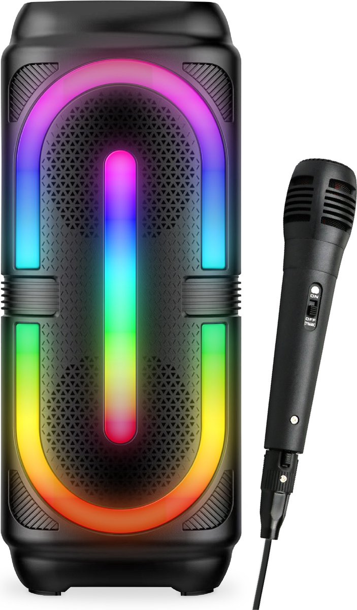 Partyfunlights ensemble karaoké sans fil haut-parleur de fête avec microphone noir - éclairage disco - rechargeable