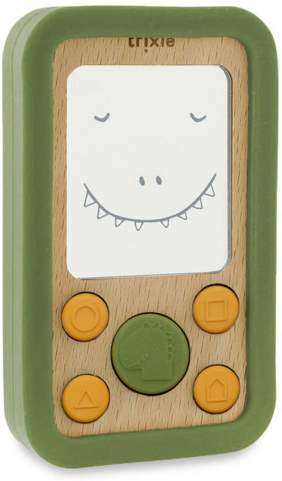 Trixie baby phone en bois avec silicone mr. dinosaure – 0m+ – jouet de dentition - joli comme cadeau de maternité