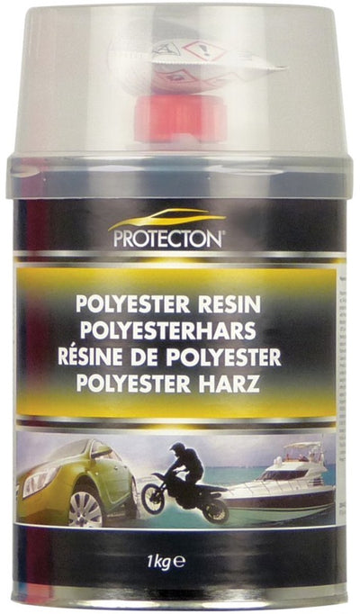 Résine polyester Protecton - pour réparer et boucher les trous - applicable sur acier, aluminium, bois, béton et polyester - élastique et résistante aux produits chimiques - excellente adhérence - avec tube de durcisseur - 1kg