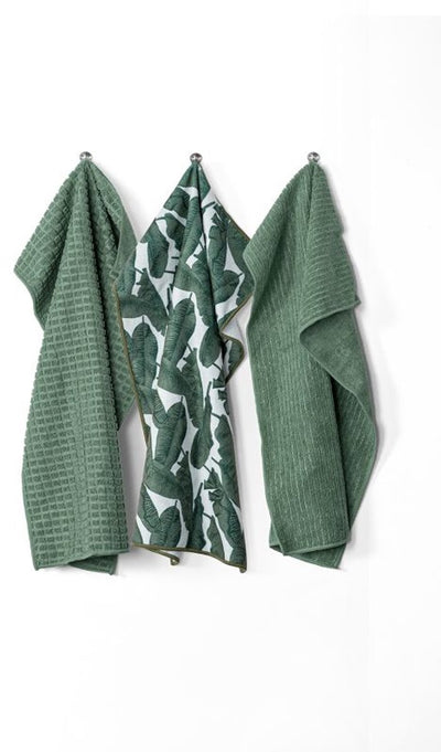 Tiseco torchons de cuisine essentiels, microfibre 40x60cm, set 3, vert pierre