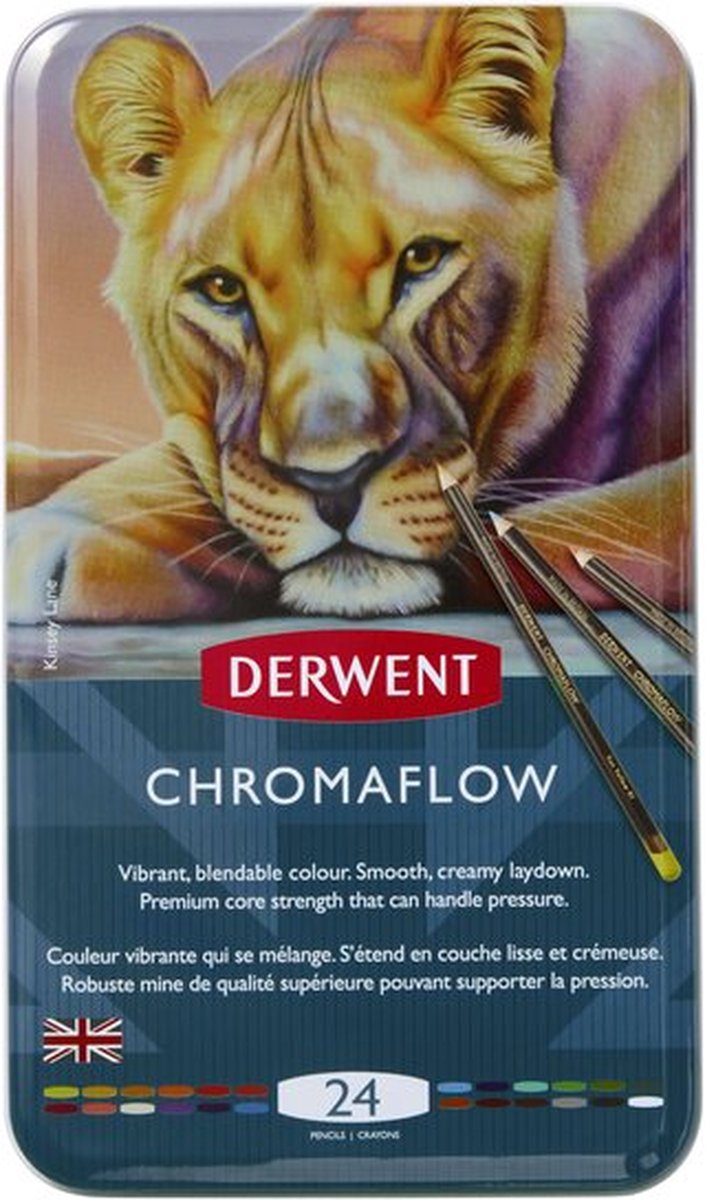 Crayons de couleur Derwent Chromaflow - assortiment en boîte métallique - 3,5 mm - 24 pièces