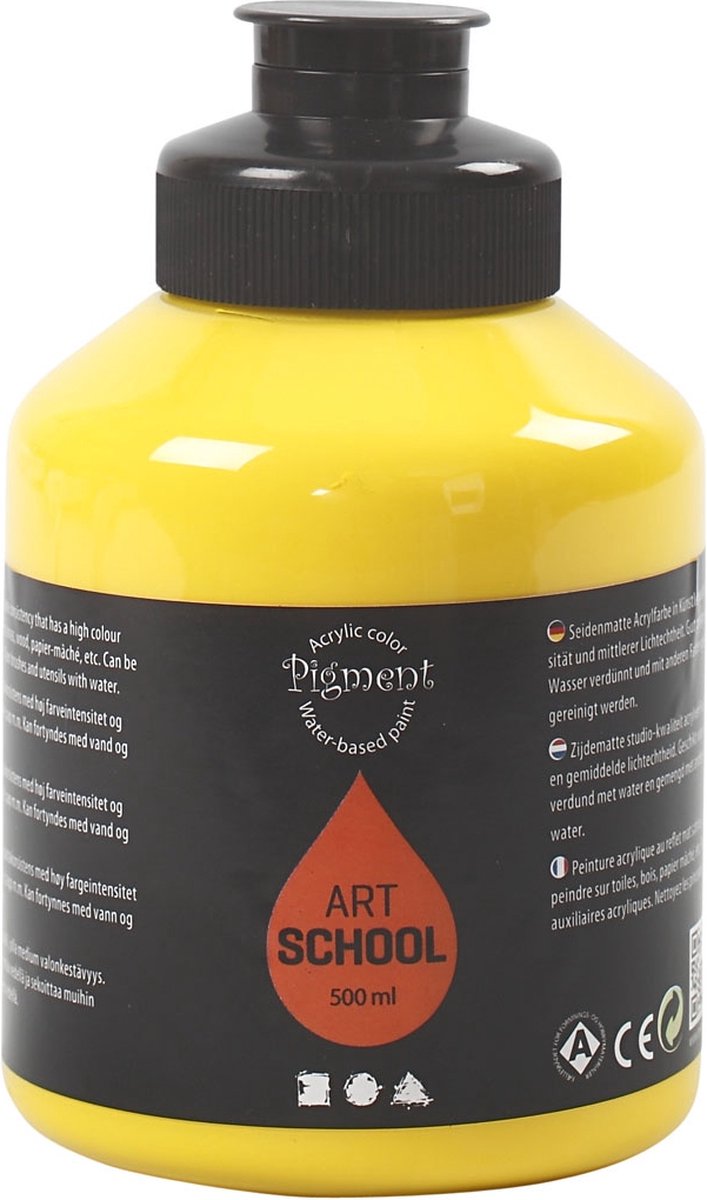 Creativ Company Paint acrylique, semi-brillant, transparent, jaune primaire, 500 ml 1 bouteille