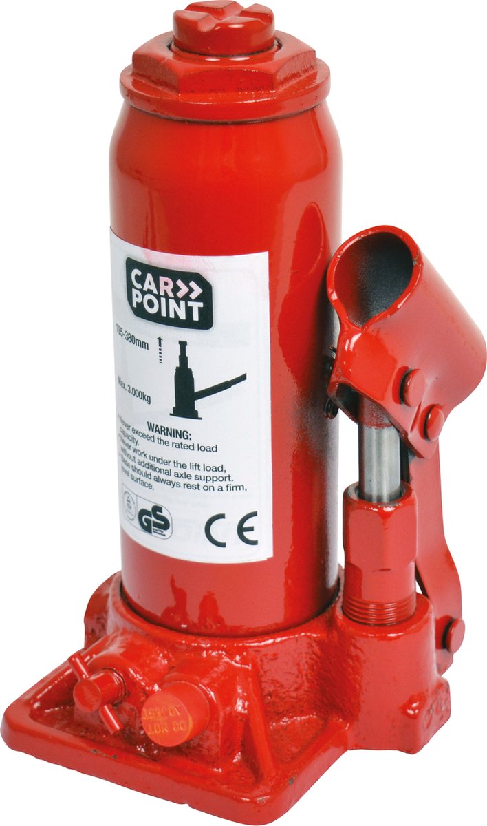 Cric bouteille hydraulique Carpoint 3000 kg – 195-380 mm – avec soupape de surpression – compact – pour voiture, caravane