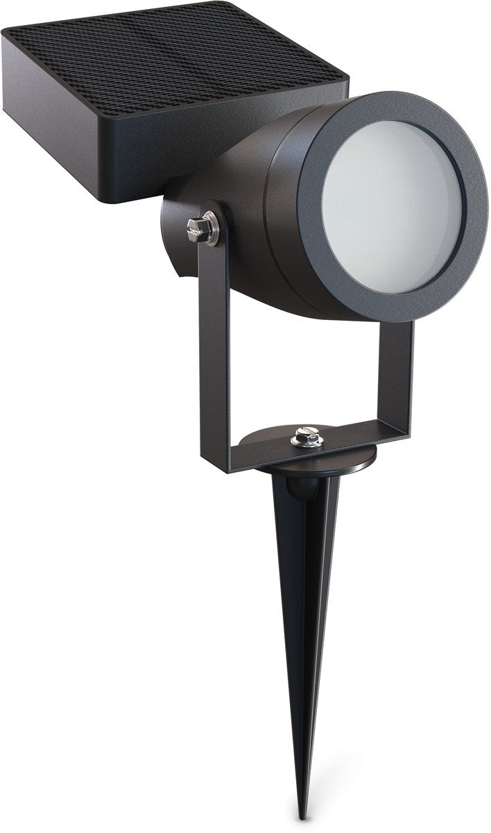 Spot solaire extérieur Calex Cesena – 20 lumens – blanc chaud 2700k – IP65 – solaire – rechargeable USB-C – panneau solaire 0,85 W – batterie remplaçable 1200 mAh – noir