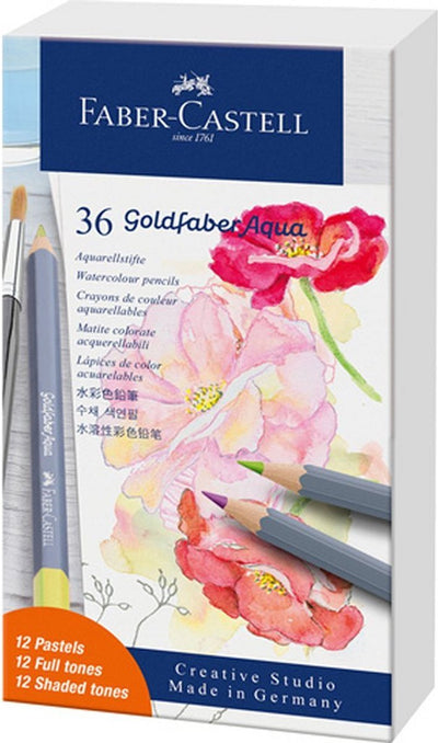 Faber-castell crayons de couleur aquarelle - goldfaber - boîte 36 pièces - pastel + couleurs standards - fc-114639
