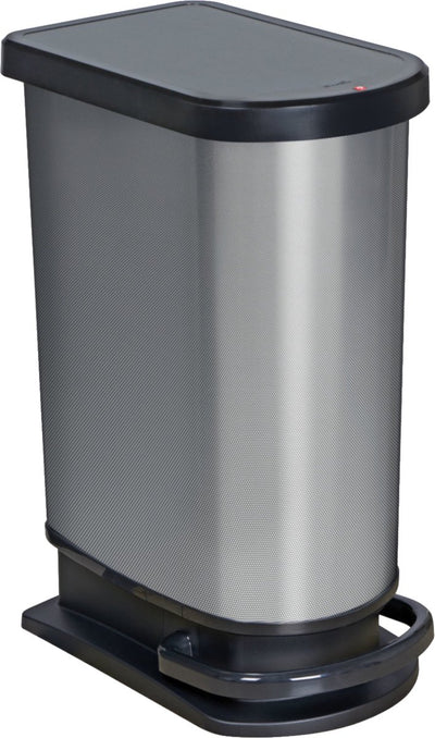 Poubelle mono pédale Rotho Paso - poubelle 50l - sans BPA - argent métallisé