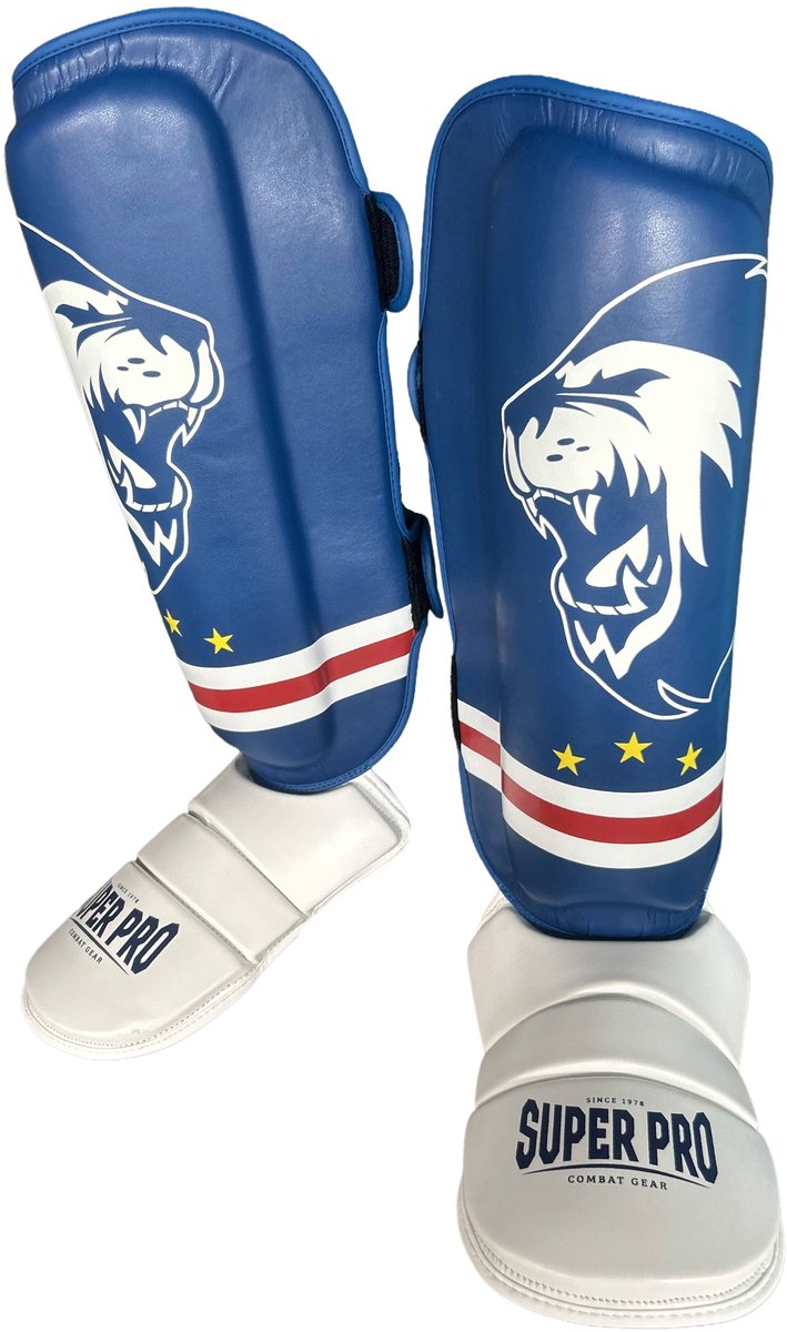 Protège-Tibias Super Pro Combat Gear Nations Cabo Verde PU Bleu - Rouge - Blanc S