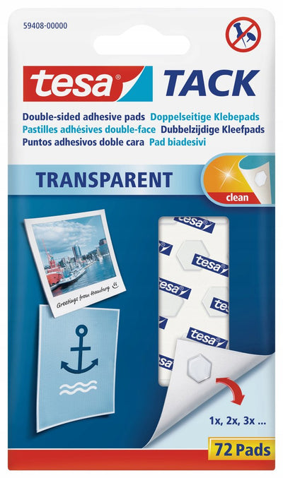 Tampons adhésifs tesa double face transparent pack 72 pièces
