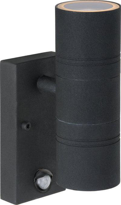 Lucide arne-led ir - spot mural intérieur extérieur - ø 6,3 cm - led - gu10 - 2x5w 2700k - ip44 - capteur de mouvement jour nuit - noir
