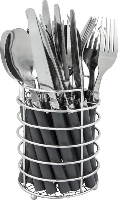 Bo-camp - set de couverts - dans un panier - acier inoxydable - 24 pièces - 6 personnes - gris