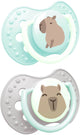 Difrax lovi sucette dynamique - classe - 0 à 6 mois - capybara - gris vert - 2 pièces