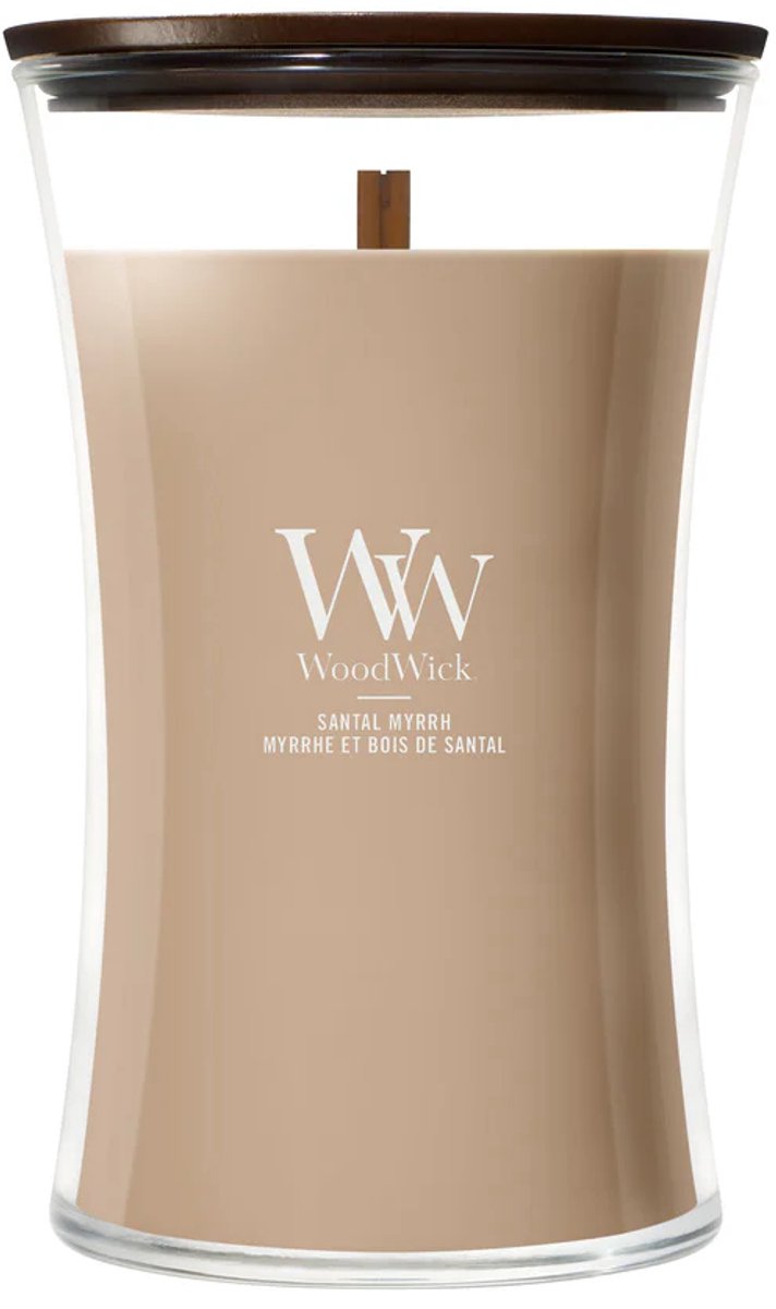 Grande bougie parfumée Woodwick Hourglass - Myrrhe de Santal - 130 heures de combustion