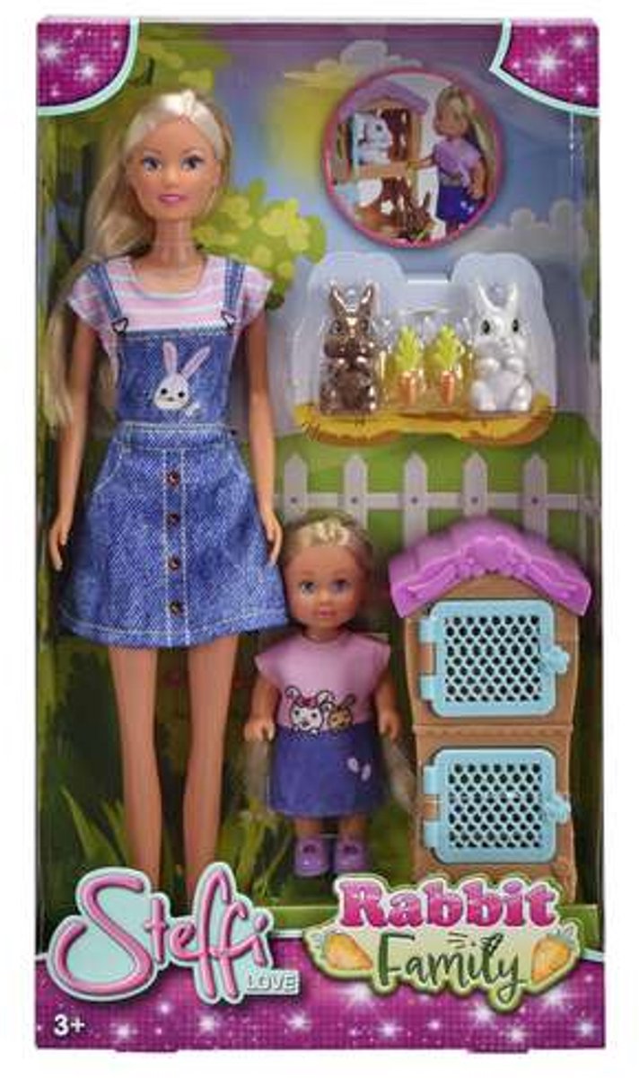 Poupée Simba Steffi Love et Evi Family Lapins Rose - 105733667