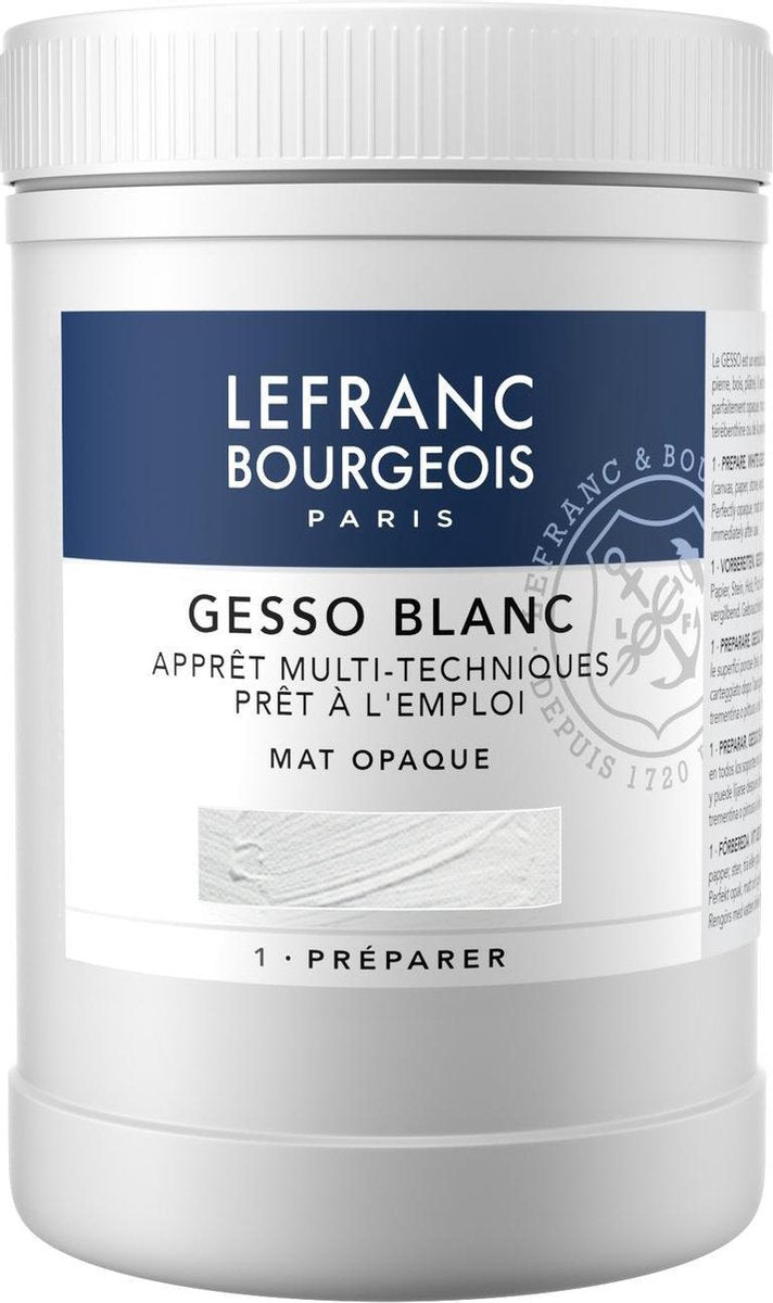 Lefranc bourgeois paris lefranc bourgeois 300656 gesso blanc mat – 1000 ml | apprêt universel pour peinture à l'huile acrylique | toile, bois, pierre de papier