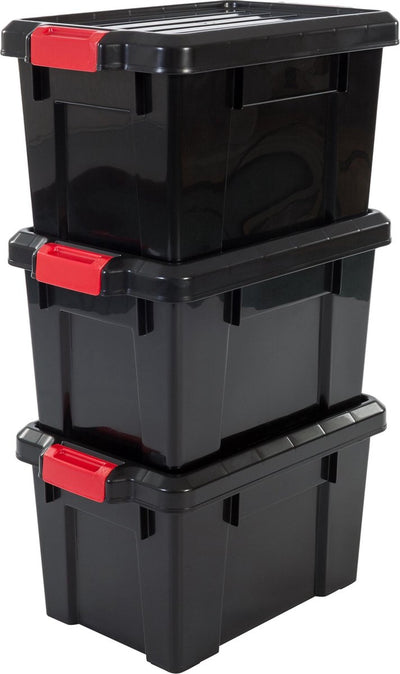 Boîte de rangement Iris powerbox - 21l - plastique - noir rouge - lot de 3