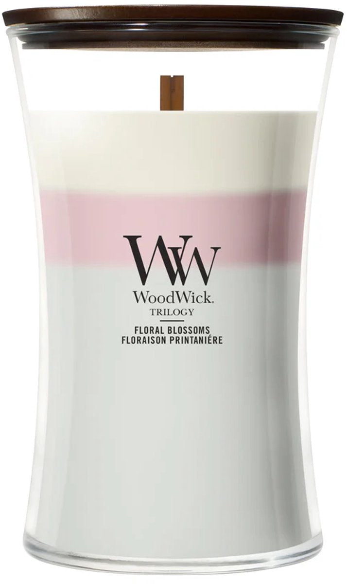 Sablier Woodwick - fleurs florales trilogie - grande bougie parfumée - 130 heures de combustion