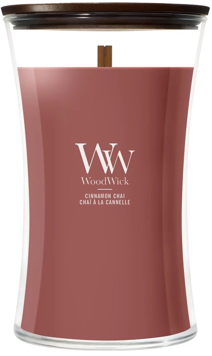 Grande bougie parfumée Woodwick Hourglass - Chaï à la cannelle - 130 heures de combustion