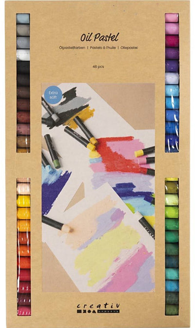 Pastels à l'huile Creativ company, l: 7 cm, épaisseur 11 mm, différentes couleurs, 48 pièces 1 boîte