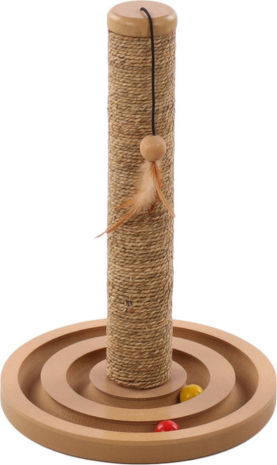 Arbre à chat Flamingo – Brigitte marron naturel – 30 × 30 × 45,5 cm – arbre à chat en jonc de mer – avec jouet – compact – pour chat