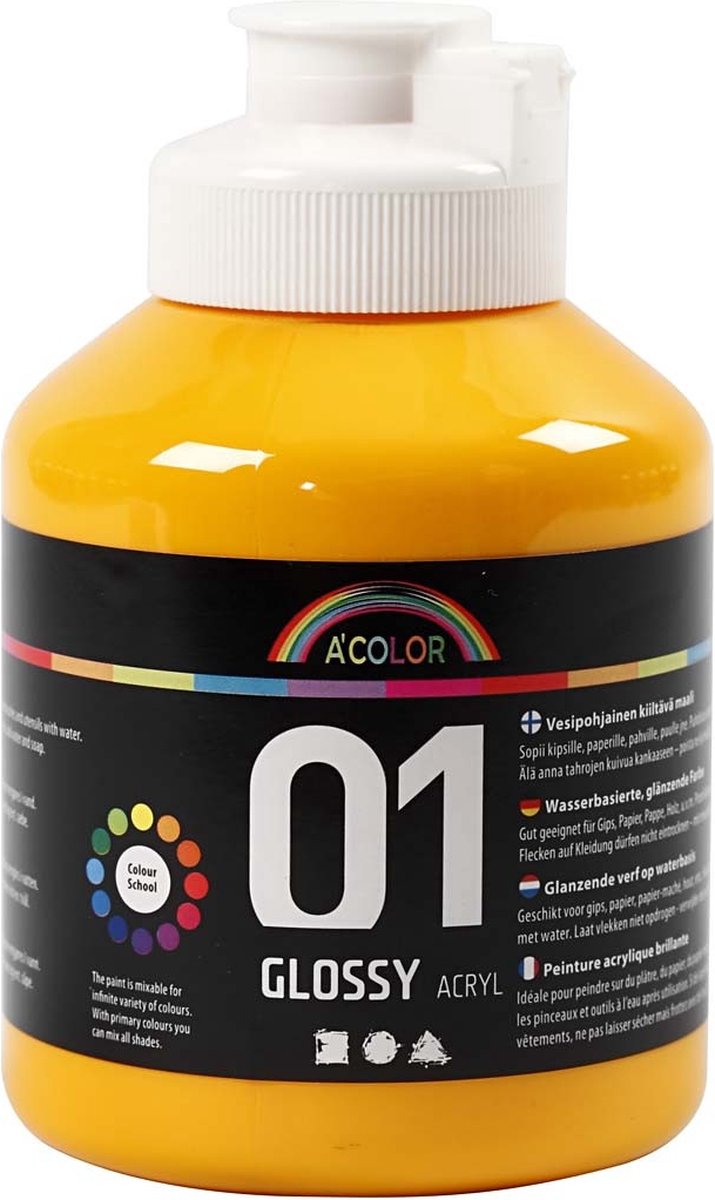 Creativ company peinture acrylique brillante, jaune, 500 ml 1 bouteille