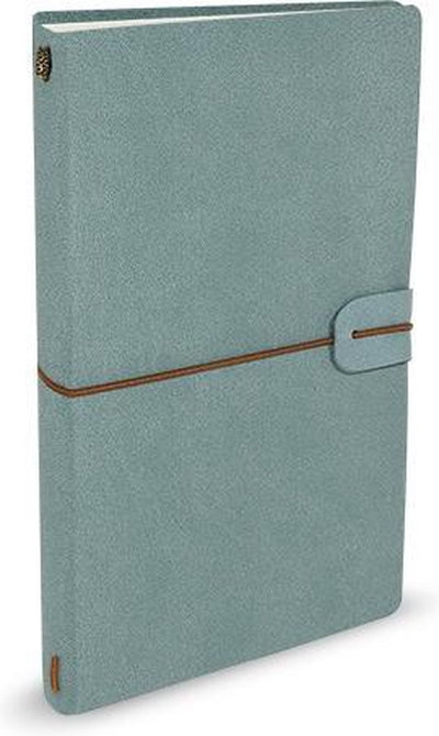 Carnet Peter Pauper - Voyager - Couverture en cuir - Bleu clair - Avec fermeture à cordon - 12x20 cm