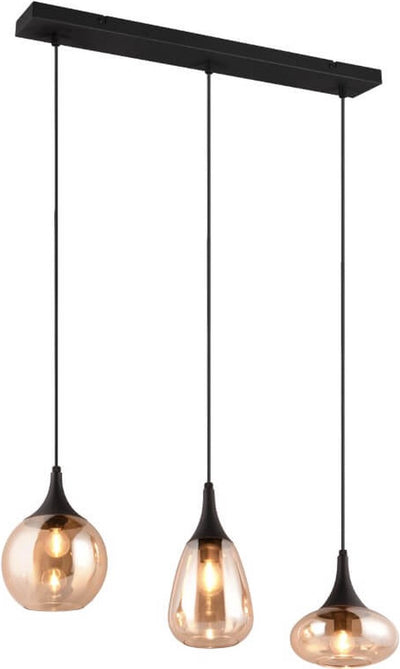 Trio lumina - lampe suspendue - noir mat - excl. 3x e14 40w - verre ambré