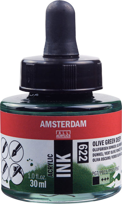 Bouteille d'encre acrylique Amsterdam 30 ml vert olive foncé 622